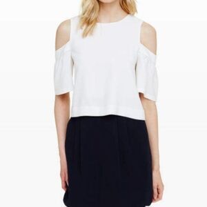 NWOT CLUB MONACO White Crepe could shoulder crop top
